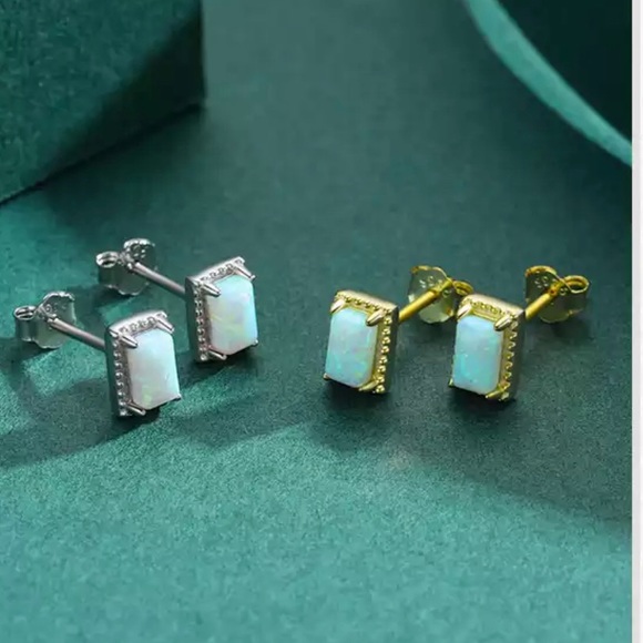 🌟HP🌟New 925 Sterling Silver Jewelry Set Natural Opal Ring & Earrings size7 - Picture 11 of 15